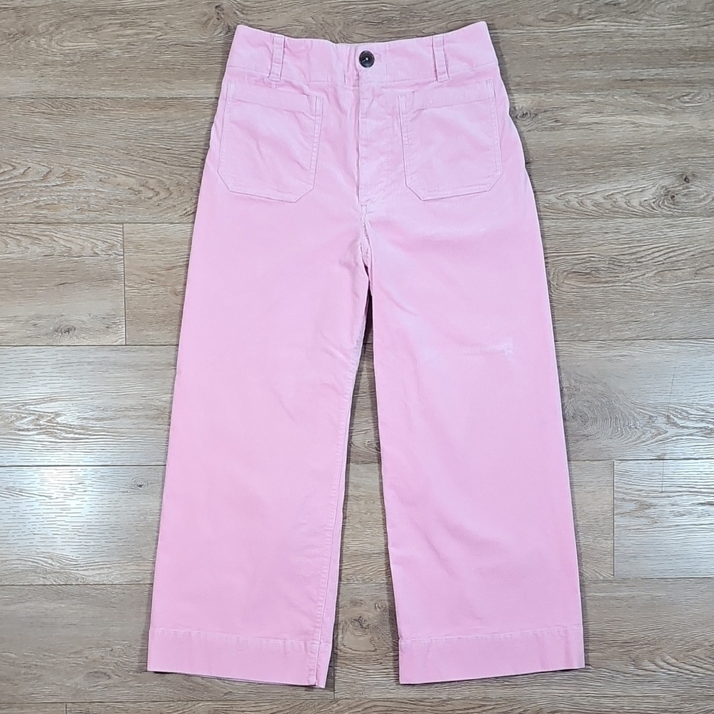 Maeve Anthropologie The Colette Light Pink Corduroy High Rise Wide Leg Crop Pant - Picture 2 of 16
